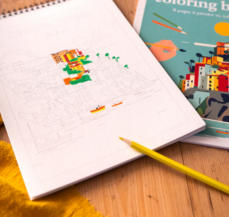 Carnet de coloriage A4 - 8 illustrations - Voyages