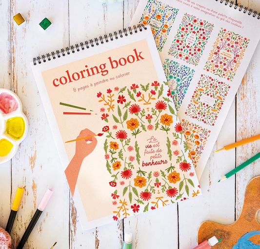Carnet de coloriage A4 - 8 illustrations - petits bonheurs