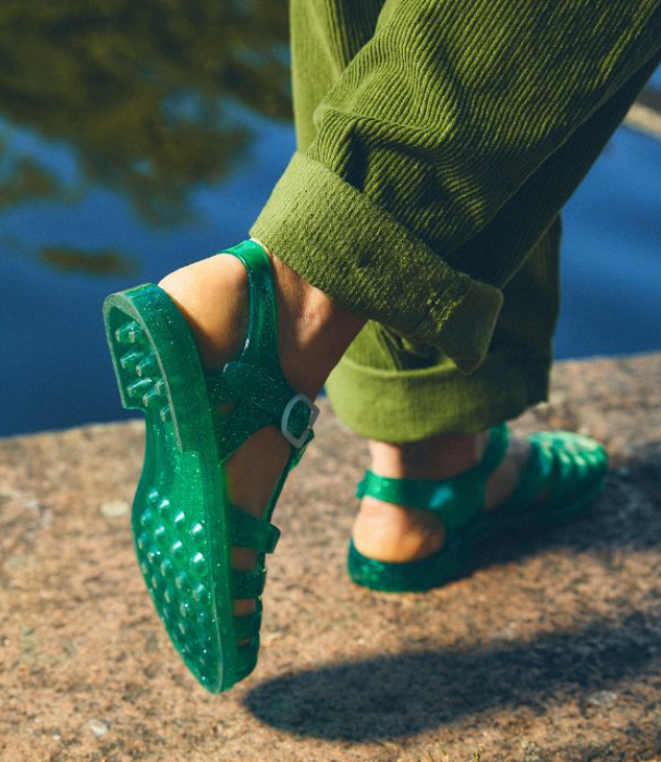 Sandale méduse vert menthe paillette