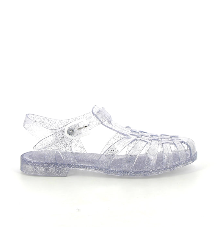 Sandale méduse transpa argent paillettes