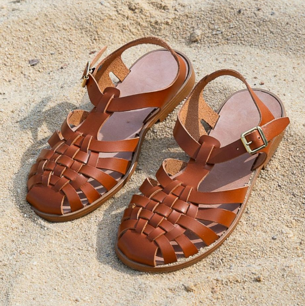 La sandale meduse cuir camel