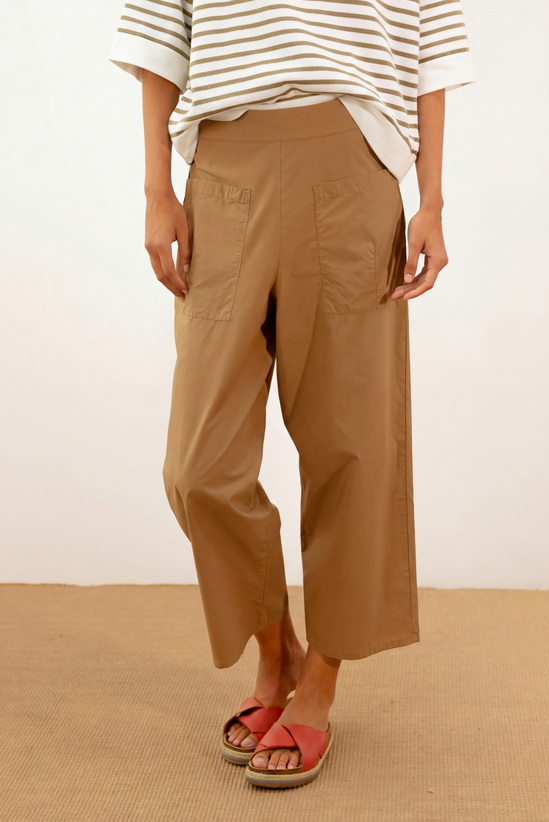 Pantalon court Marron à poches coupe japonnaise
