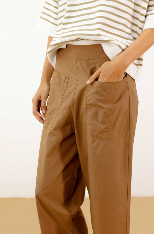 Pantalon court Marron à poches coupe japonnaise