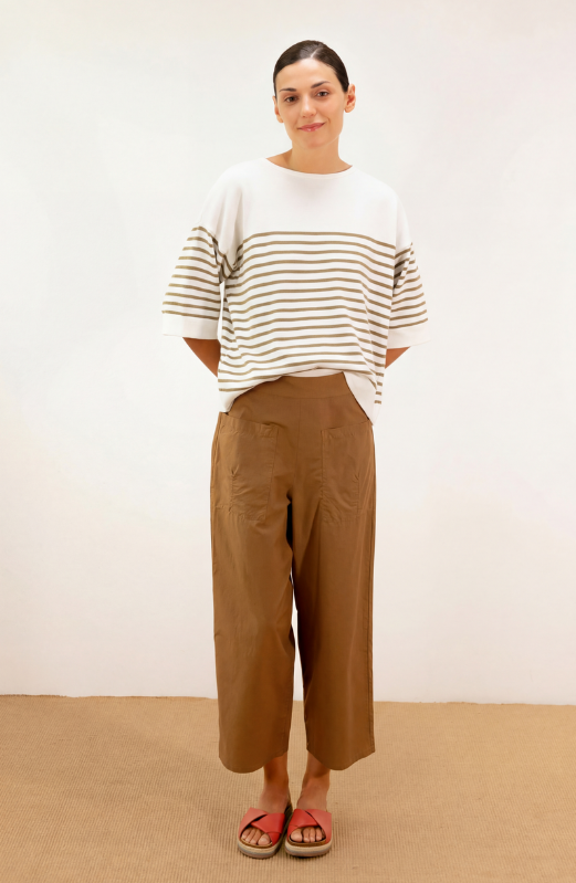 Pantalon court Marron à poches coupe japonnaise