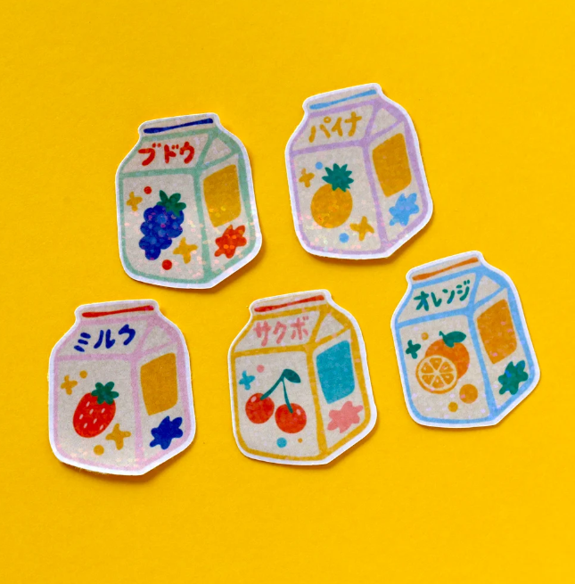 Kit de stickers à journaling fabriqués à Lyon - Jus de fruit Kawaii