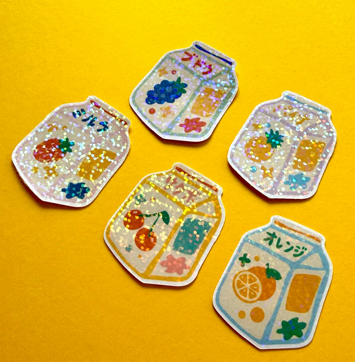 Kit de stickers à journaling fabriqués à Lyon - Jus de fruit Kawaii