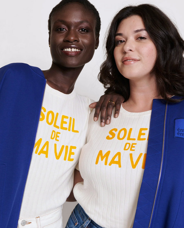 t-shirt Soleil de ma vie en coton bio - côtelé - écru émoi émoi