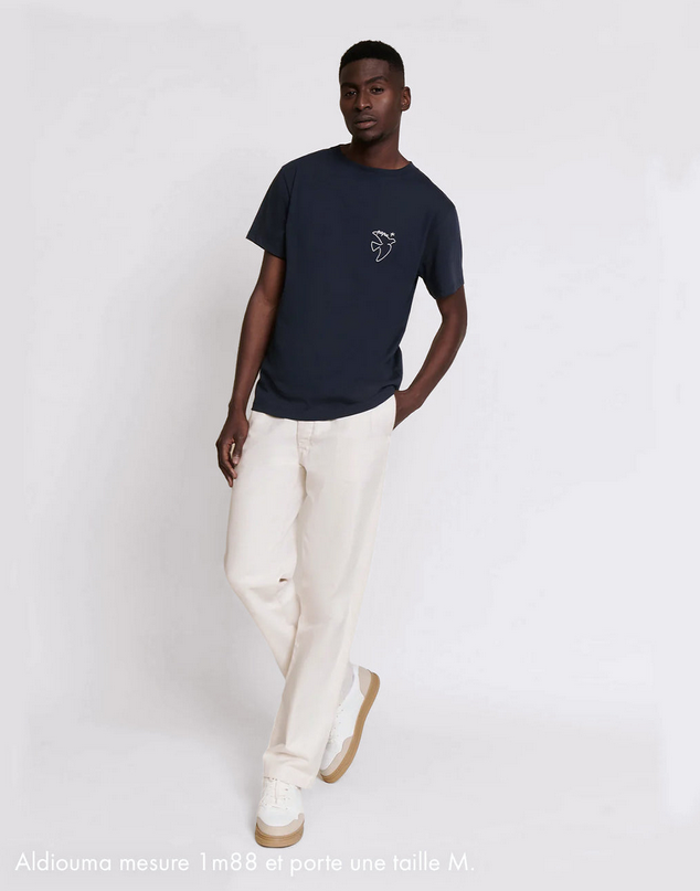 T-shirt brodé Papa bird en coton bio - charbon marine émoi émoi