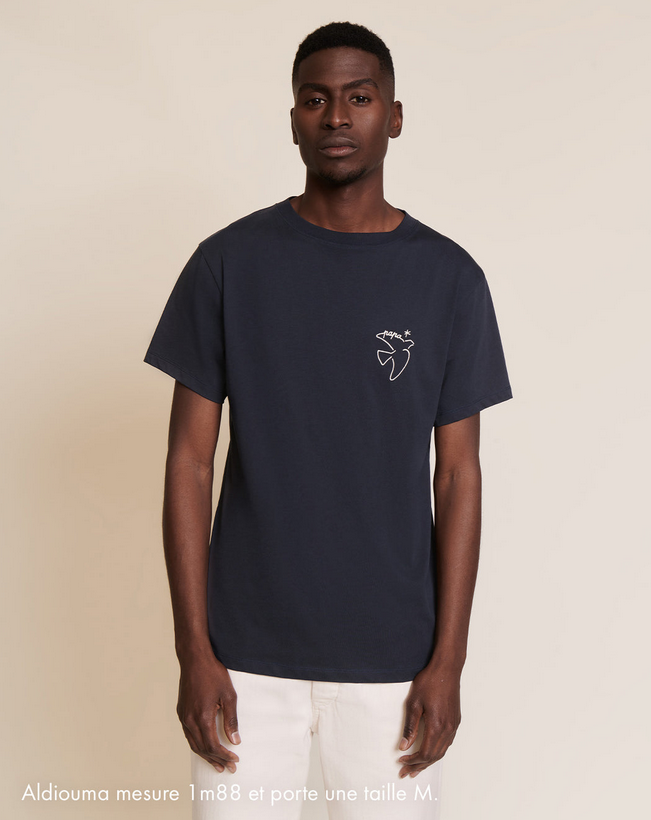 T-shirt brodé Papa bird en coton bio - charbon marine émoi émoi