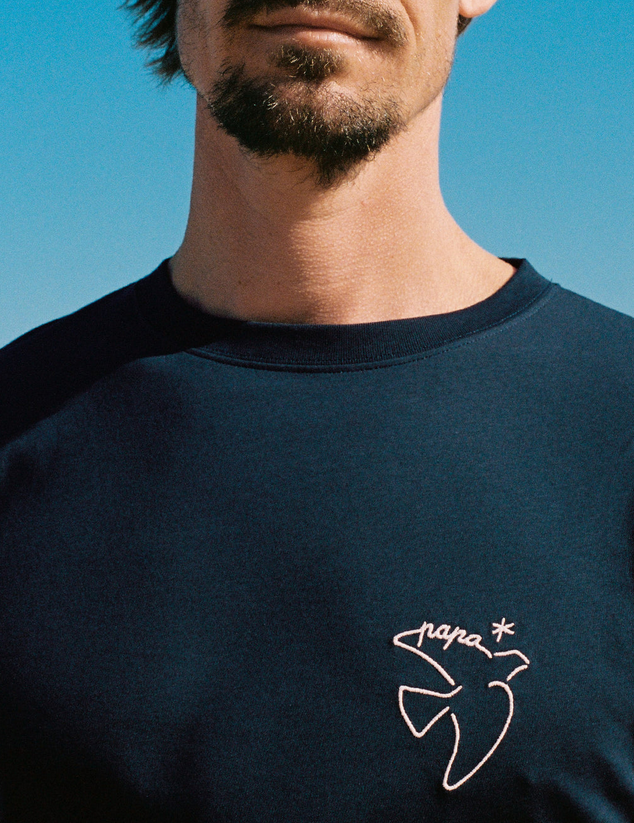T-shirt brodé Papa bird en coton bio - charbon marine émoi émoi
