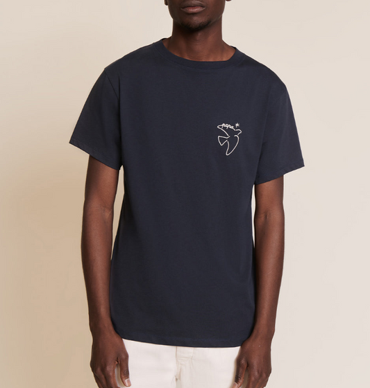 T-shirt brodé Papa bird en coton bio - charbon marine émoi émoi