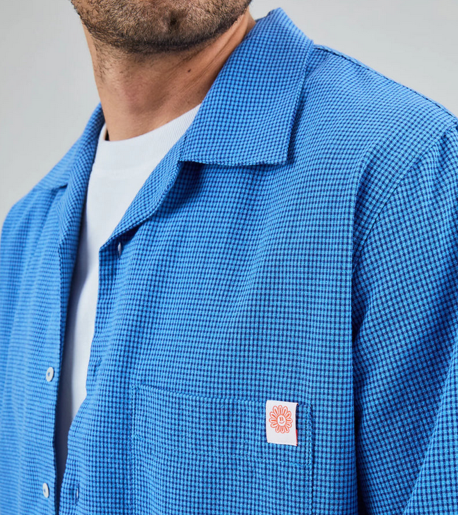 Chemise ASIS Daisy Checks Oversize bleu - écoresponsable