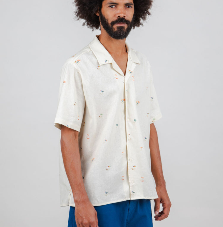 Chemise manches courtes coton bio Beach Please Aloha ecru