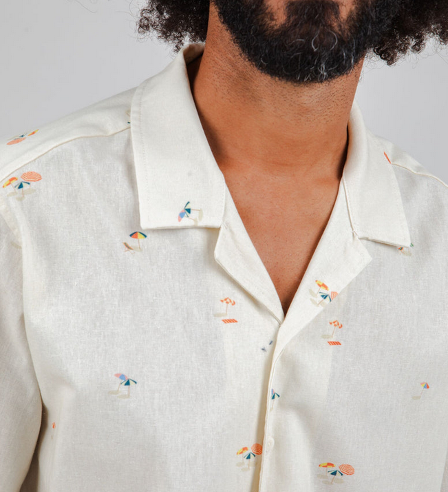 Chemise manches courtes coton bio Beach Please Aloha ecru