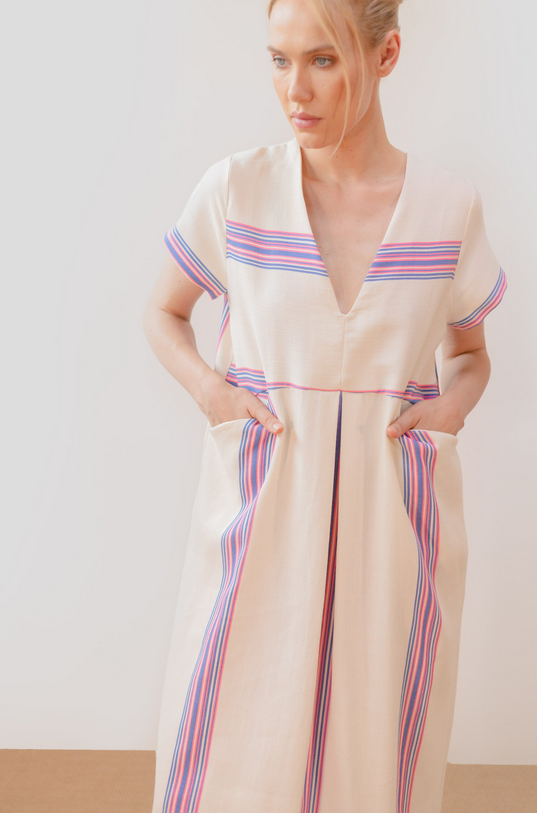 Robe Riviera bleu rose fluo en coton