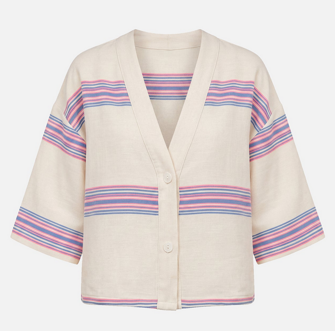 Kimono court Riviera bleu rose fluo