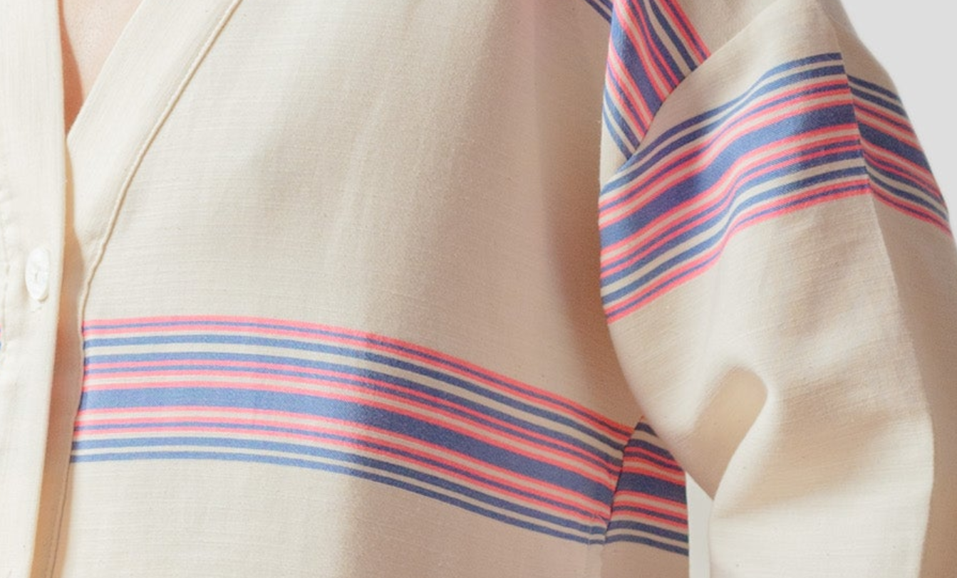 Kimono court Riviera bleu rose fluo