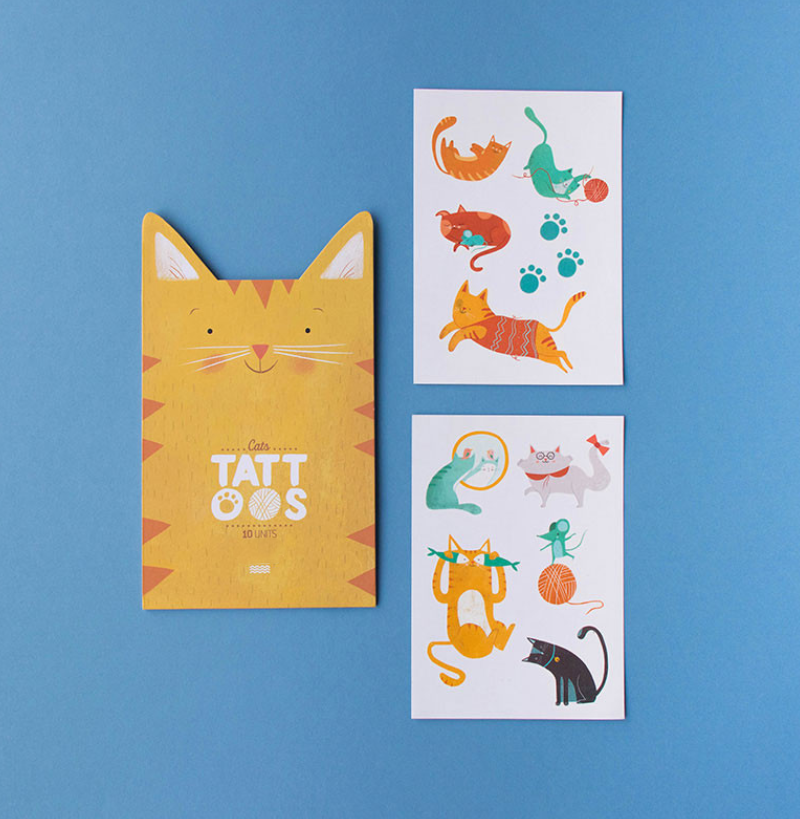 Pochette de 10 tatouages chats