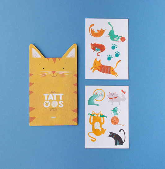 Pochette de 10 tatouages chats