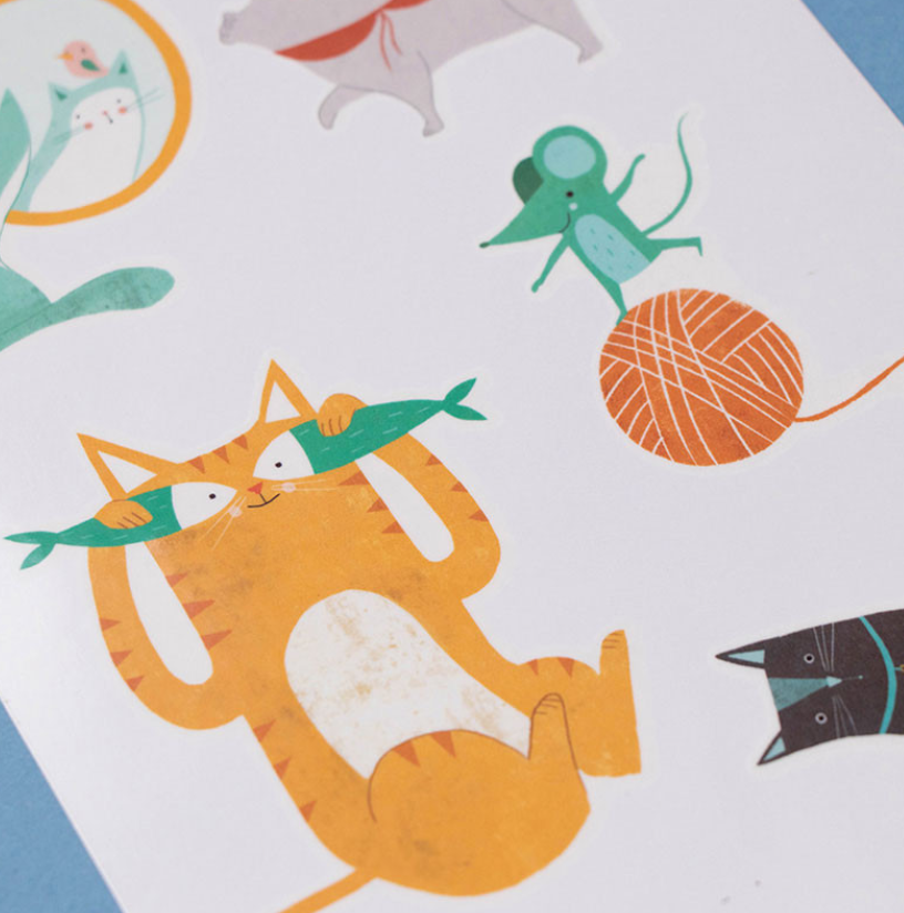 Pochette de 10 tatouages chats