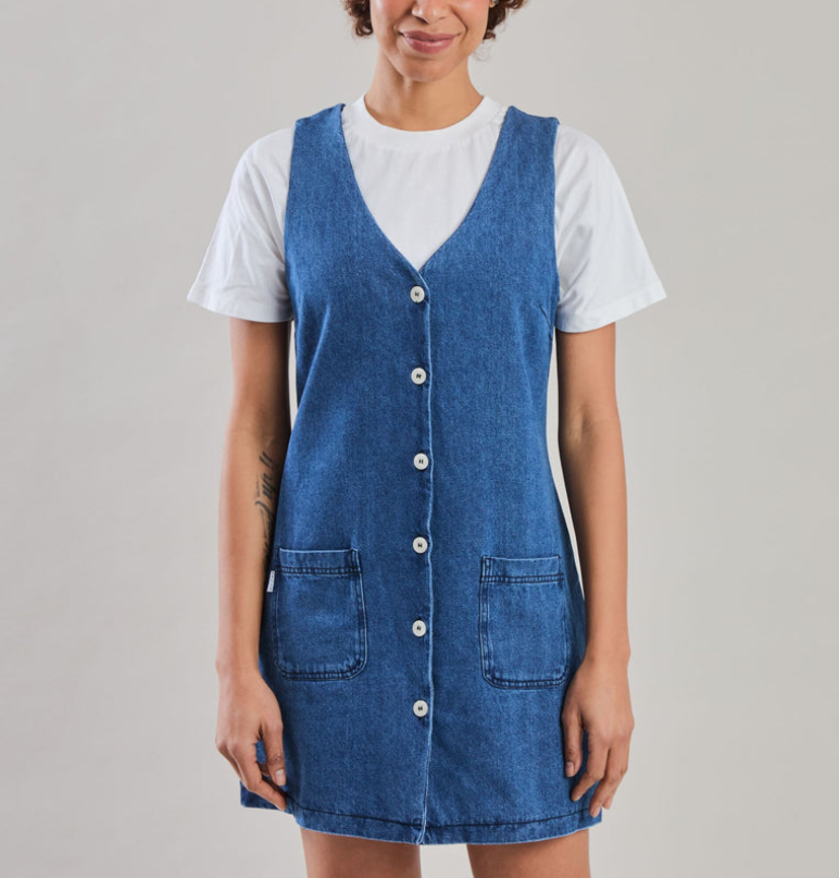 Robe denim bleu boutonnée en coton bio