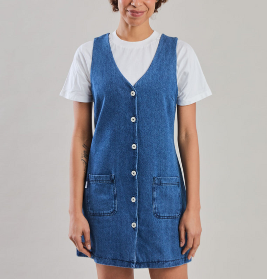 Robe denim bleu boutonnée en coton bio