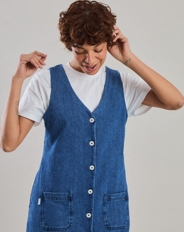 Robe denim bleu boutonnée en coton bio
