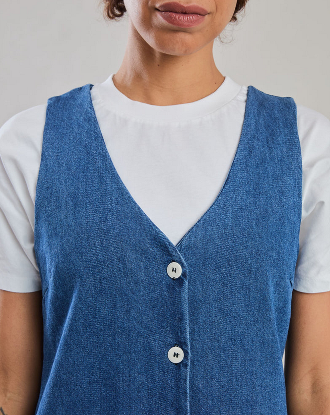 Robe denim bleu boutonnée en coton bio