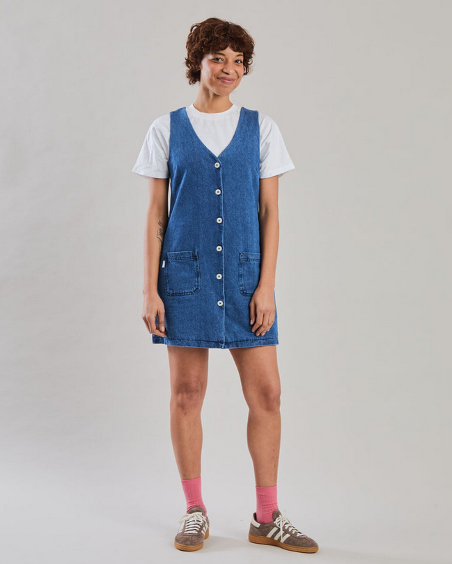Robe denim bleu boutonnée en coton bio