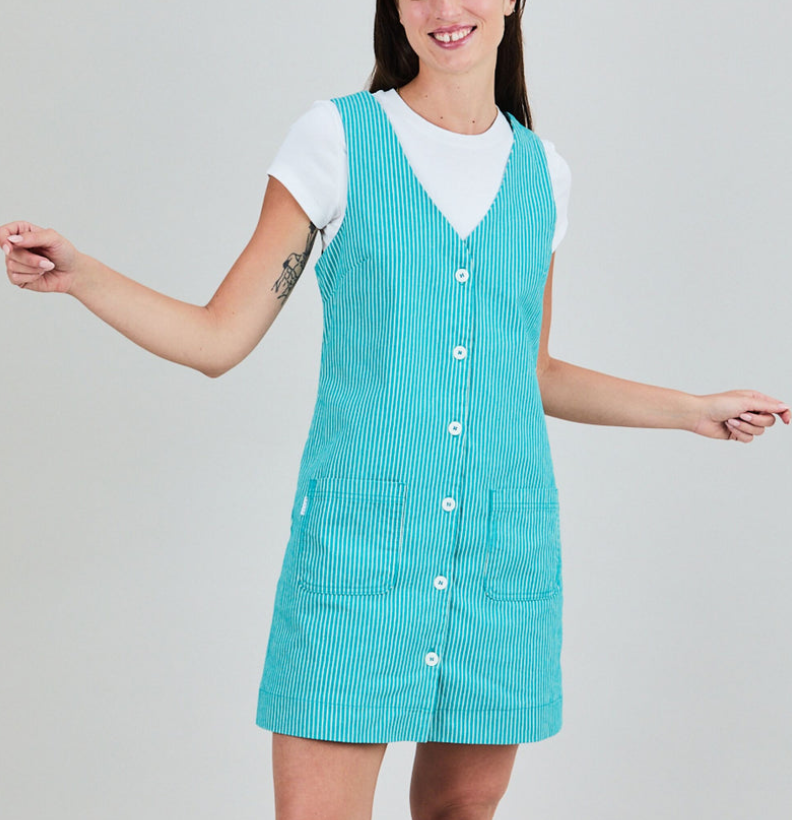 Robe denim tennis vert boutonnée en coton bio