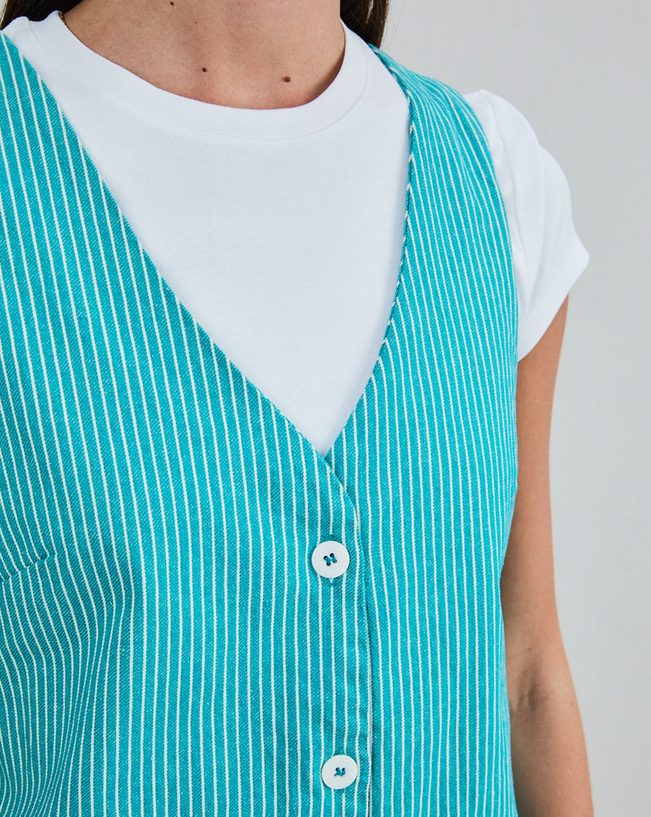 Robe denim tennis vert boutonnée en coton bio