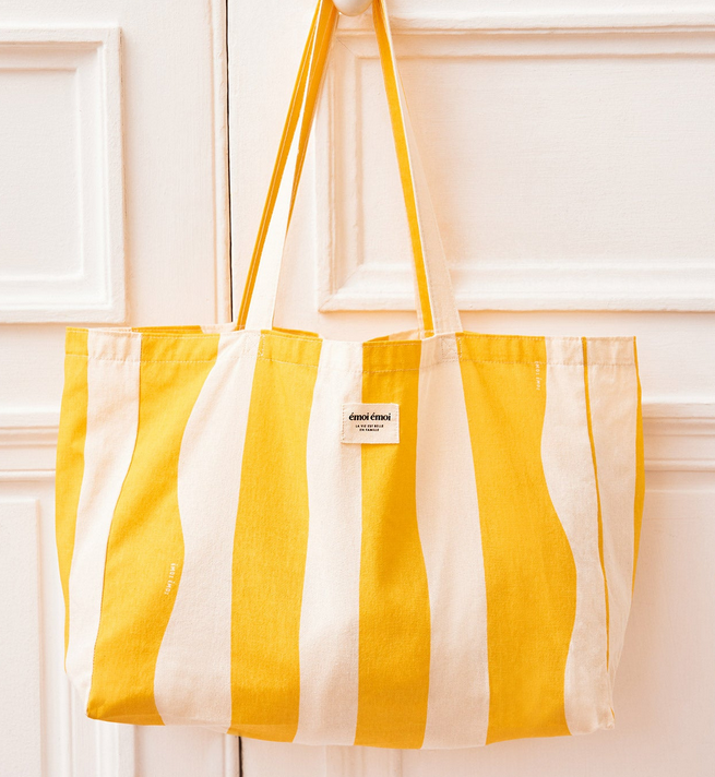 Le tote bag en coton bio rayé - jaune
