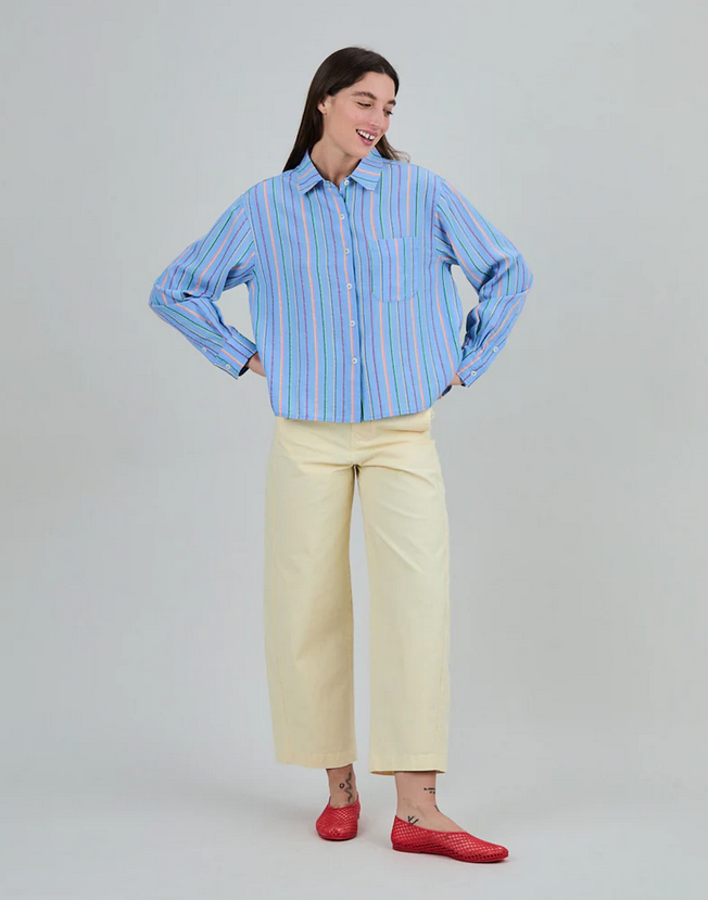 Chemise fluide boxy rayures bleue 100% Tencel