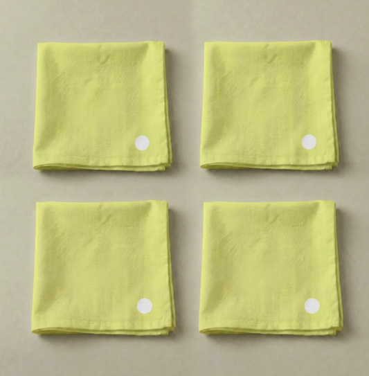Lot de 4 serviettes de table coton jaune lime rond blanc