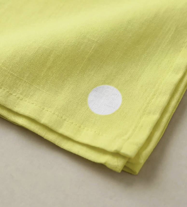 Lot de 4 serviettes de table coton jaune lime rond blanc