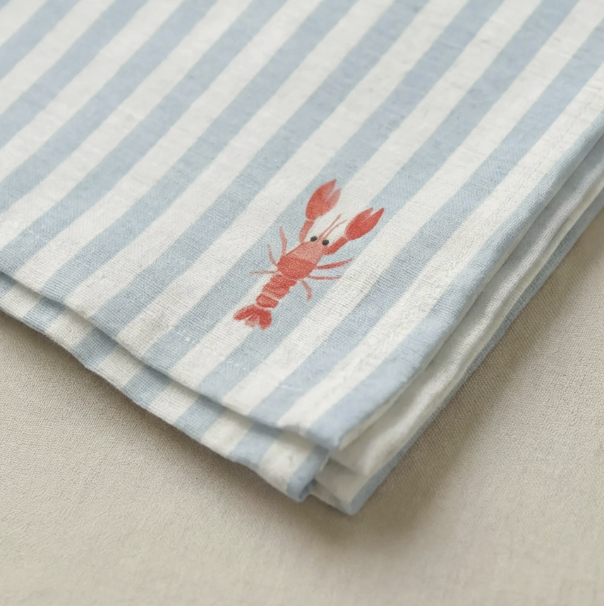 Lot de 4 serviettes de table coton rayure bleu homard