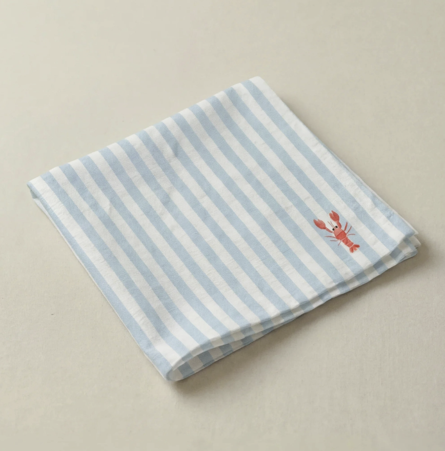 Lot de 4 serviettes de table coton rayure bleu homard