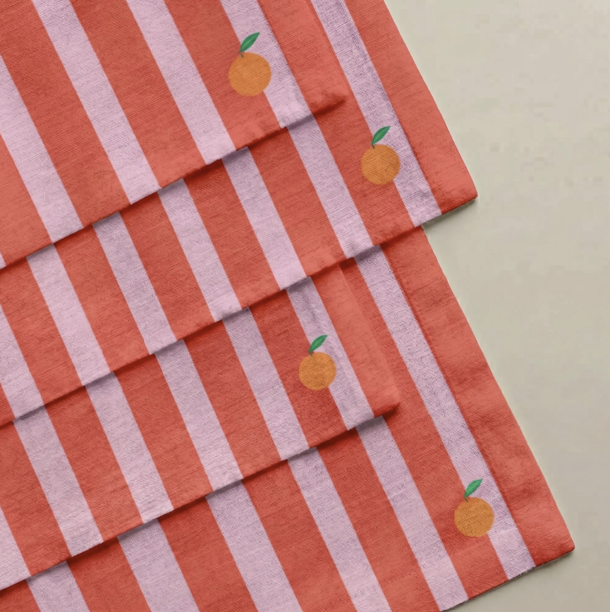 Lot de 4 serviettes de table coton rayure clémentine