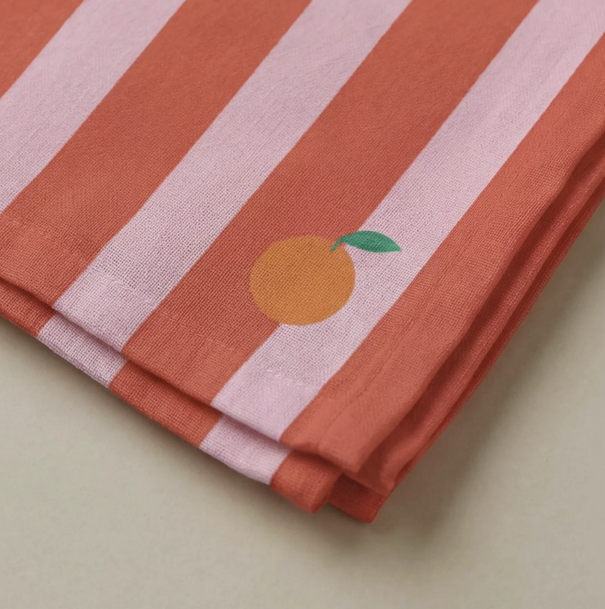 Lot de 4 serviettes de table coton rayure clémentine