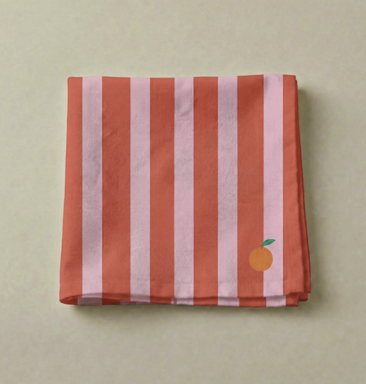 Lot de 4 serviettes de table coton rayure clémentine