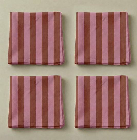 Lot de 4 serviettes de table coton rayure rose rouge bordeaux