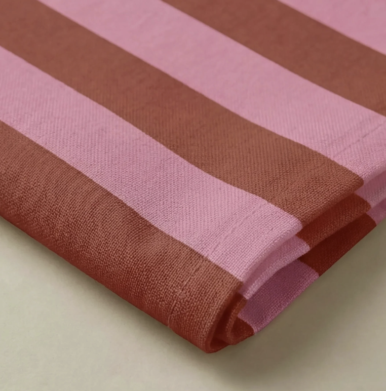 Lot de 4 serviettes de table coton rayure rose rouge bordeaux
