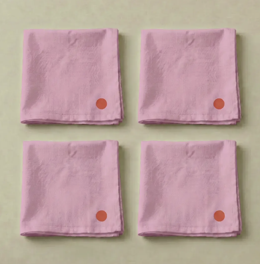 Lot de 4 serviettes de table coton rose bubblegum et rouge