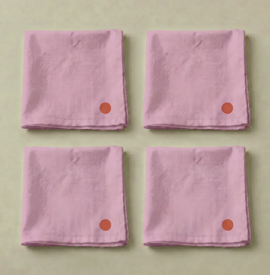 Lot de 4 serviettes de table coton rose bubblegum et rouge