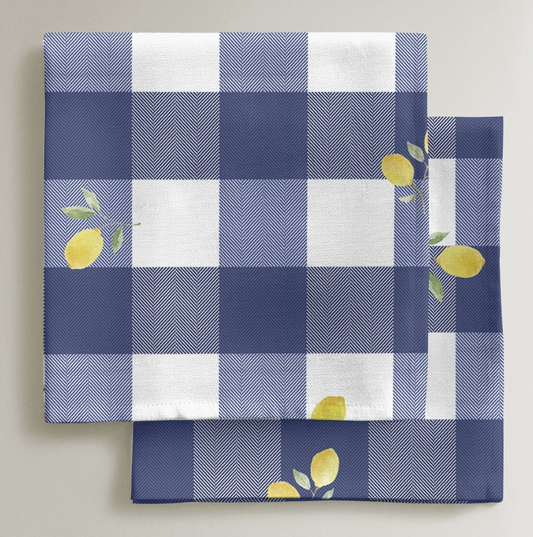 Lot de 4 serviettes de table coton carreaux et citrons