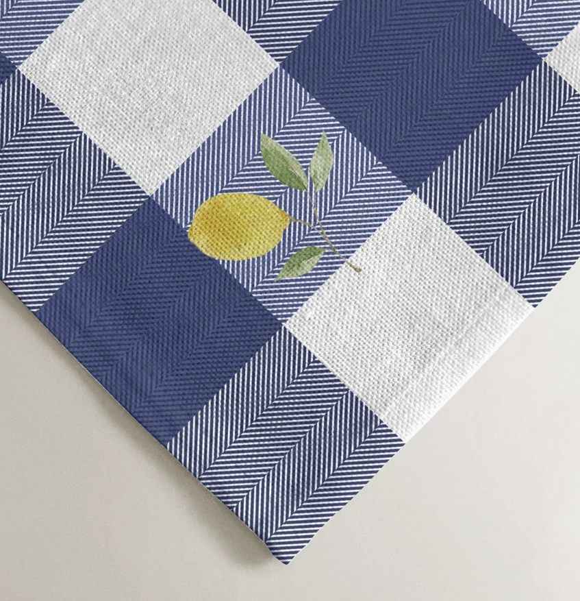 Lot de 4 serviettes de table coton carreaux et citrons