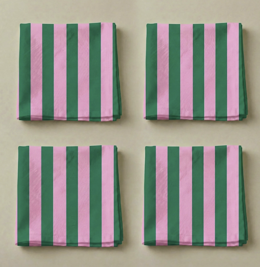 Lot de 4 serviettes de table coton rayure rose vert
