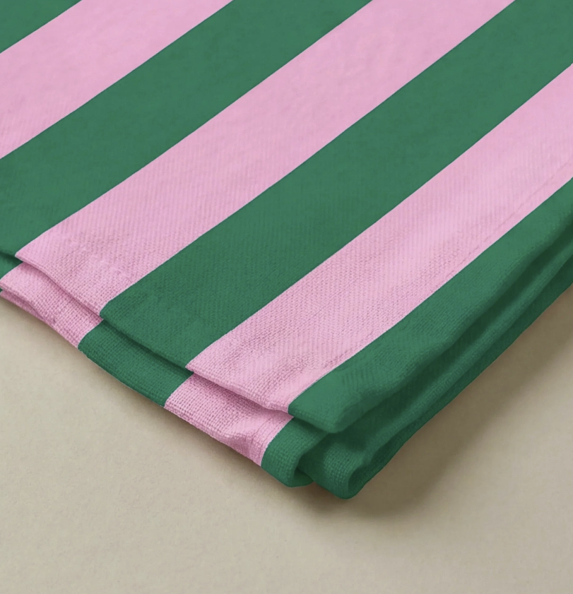 Lot de 4 serviettes de table coton rayure rose vert