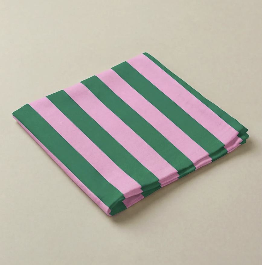 Lot de 4 serviettes de table coton rayure rose vert