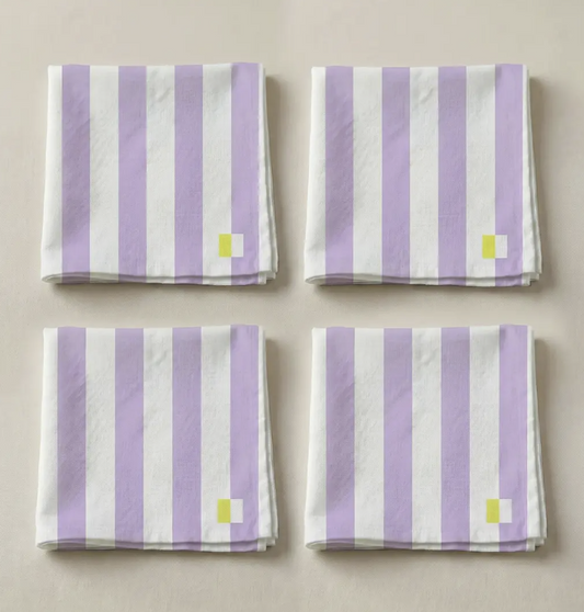 Lot de 4 serviettes de table coton rayure lila lime